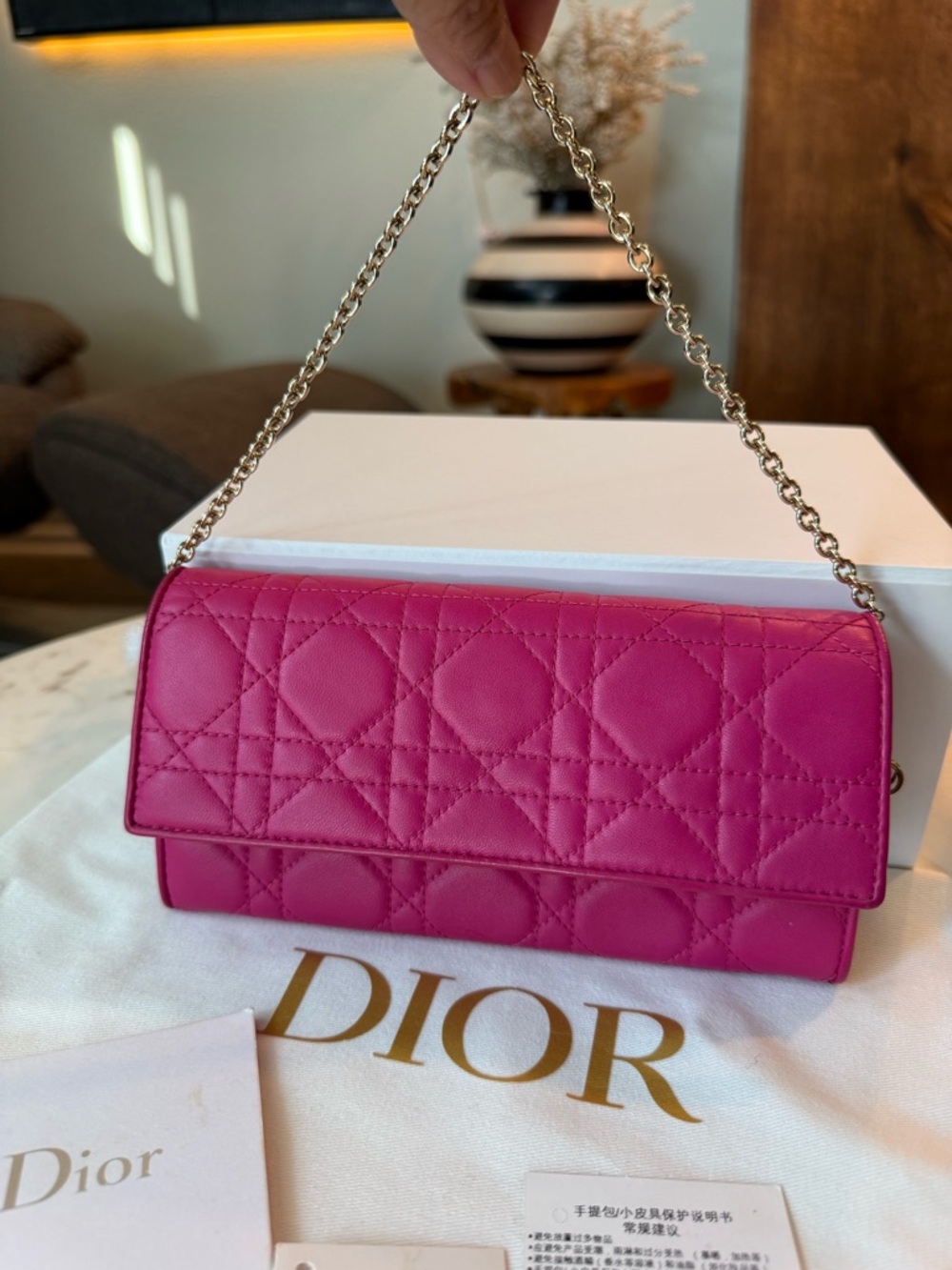Christian Dior Fuchsia Cannage leather WOC wallet on Chain - Picture 2 of 16